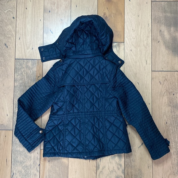 Lk NEW BURBERRY KIDS navy blue quilted jacket coat w/hood size 8 - Picture 2 of 9
